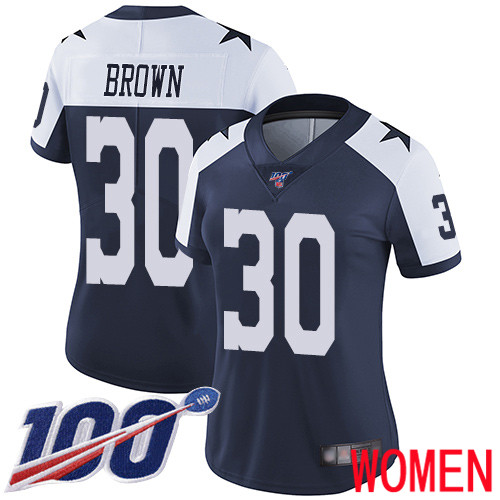 Women Dallas Cowboys Limited Navy Blue Anthony Brown Alternate 30 100th Season Vapor Untouchable Throwback NFL Jersey